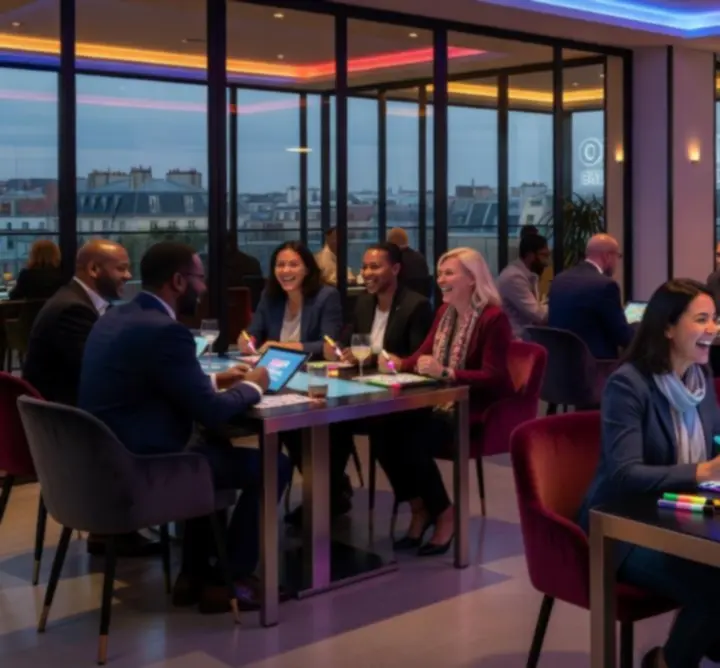 Salle de bingo moderne avec ambiance lumineuse et joueurs concentrés
