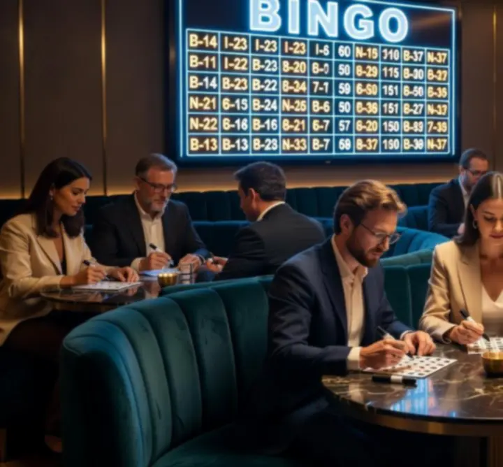Soirée bingo immersive chez LA VIE LIVE avec ambiance lumineuse et joueurs concentrés.